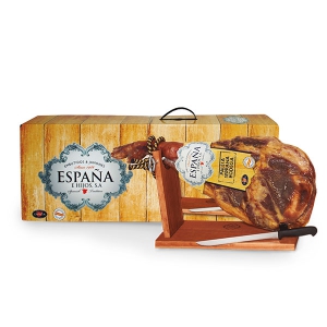 Distributeur produits espagnols: jambon serrano promotionnel avec coffret et jambon